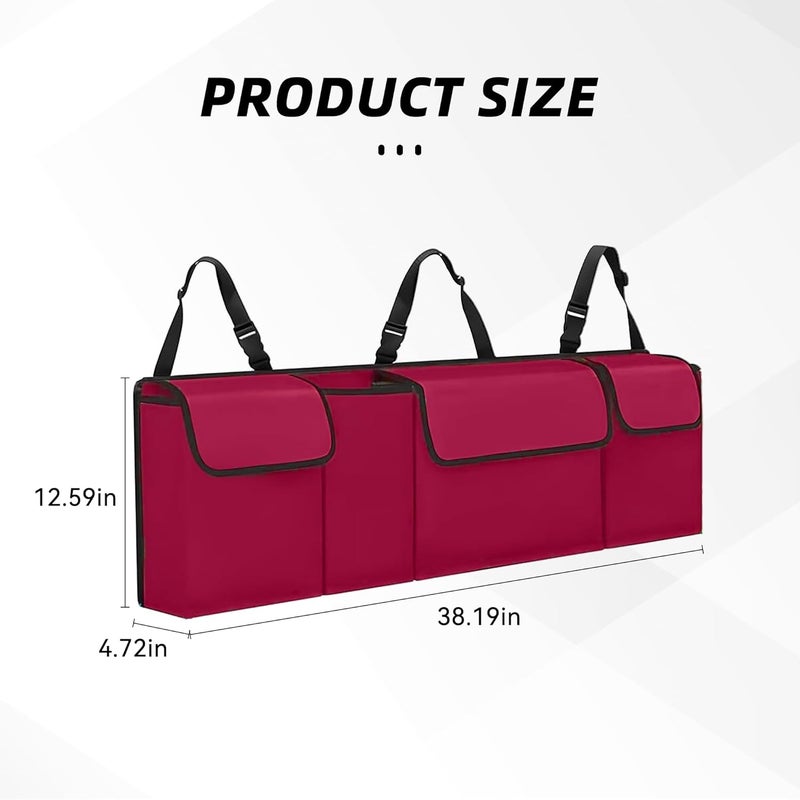 Tioollev Car Trunk Organizer, Backseat Hanging Large Storage with Adjustable Straps,Waterproof PVC Collapsible Cargo Bag, Car Interior Accessories for Auto SUV MPV (Red) - Image 2
